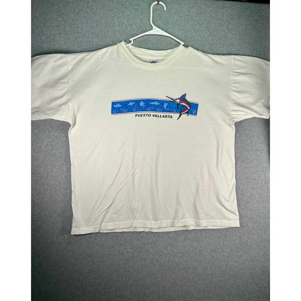 Vintage Puerto Vallarta Marlin Graphic T Shirt Mens XL Fits Boxy Large Souvenir